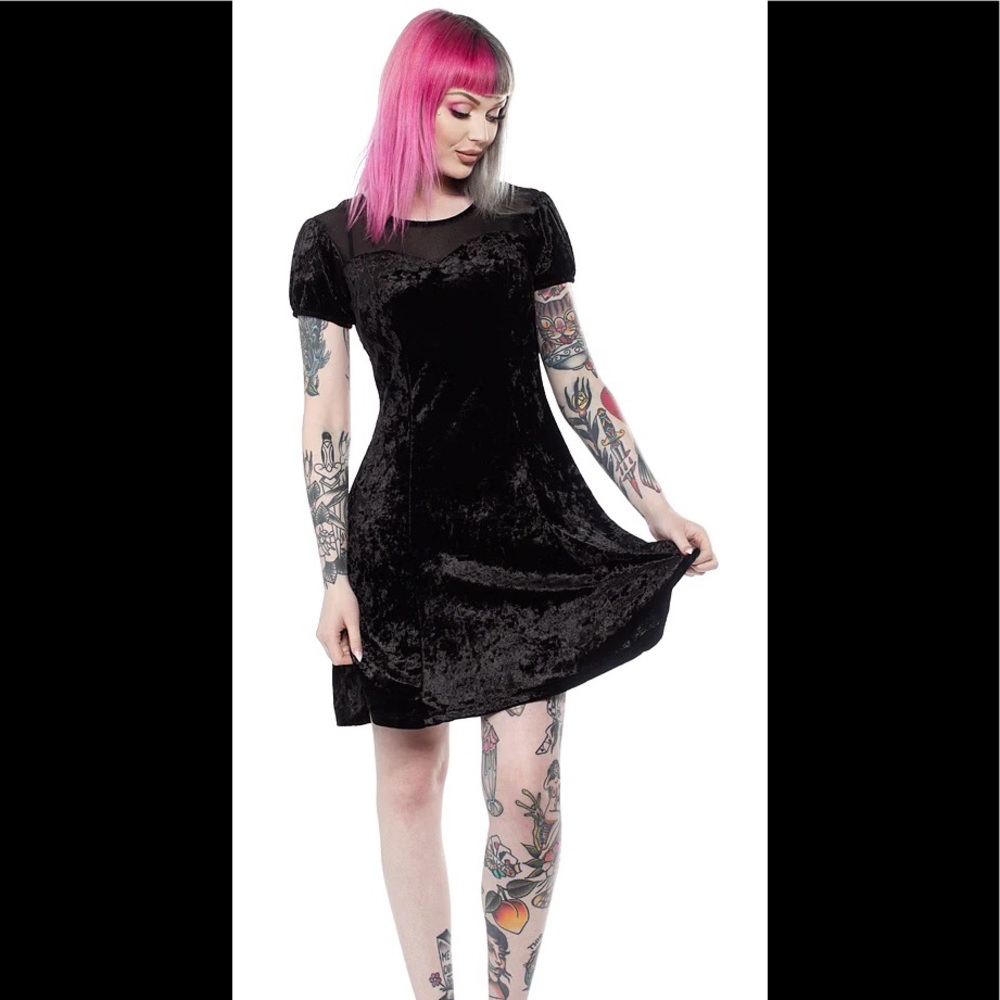 NWOT Jawbreaker Dotted Mesh Little Black Skater Dress